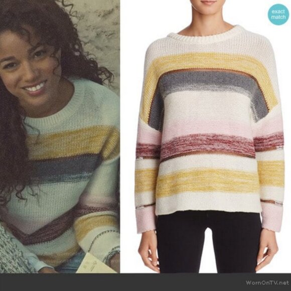 Rails Daphne Wool Cashmere Striped Sweater Cream Multi Metallic Size Large - Picture 16 of 17